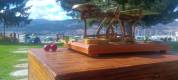 Forced perspective of our antique scale, chokecherry sprig, and Okanagan Lake 2026